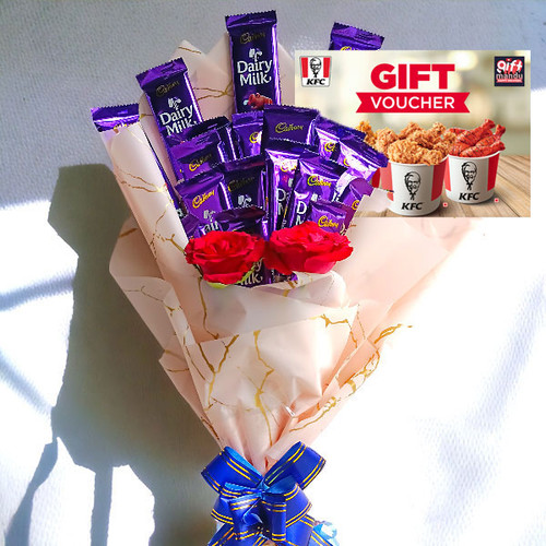 Bouquet of Roses & Cadbury Chocolate with Food Gift Voucher