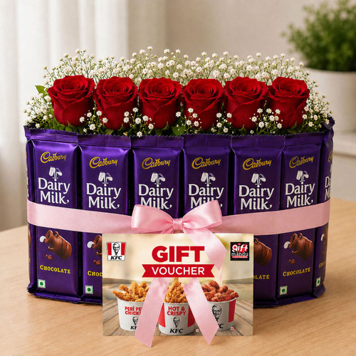Chocolate Bouquet With 6 Roses Combo & KFC Food Gift Voucher