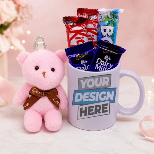 Personalized Mug With Chocolates And Teddy Gift For Her