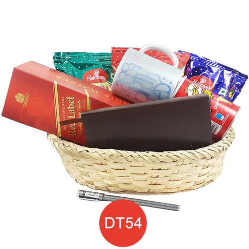 Customizable Mug print, Diary, Ball pen, with Haldiram Namkeens, Pringles and Red Label Basket