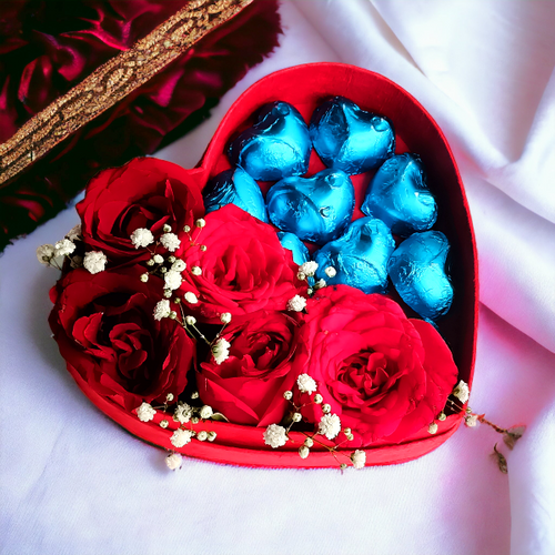 Gourmet Chocolates With Roses in Heart Gift Box