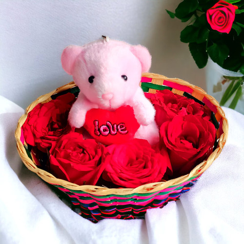 Teddy & Flower in Basket Gift