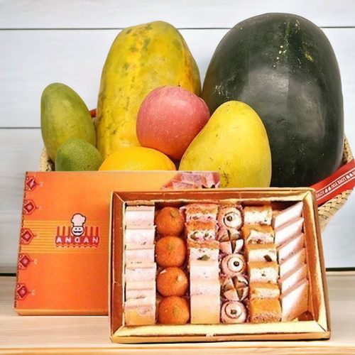 Seasonal Fruits Basket With Mithai Combo