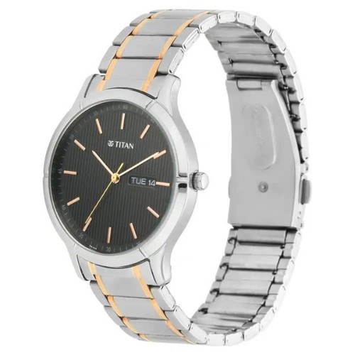 Titan Lagan Black Dial Metal Strap Watch For Men-1775KM01
