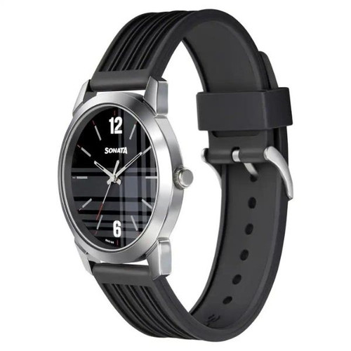 Sonata Smart Plaid Black Dial Men's Watch