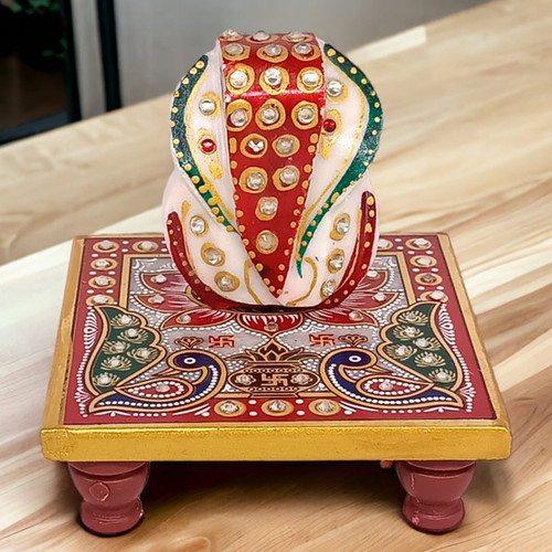 Lord Ganesha with Peacock Design Chowki Platform