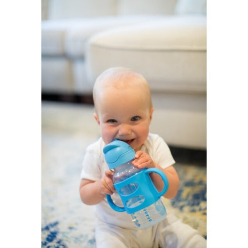 Dr.Brown's 9 oz/270 ml Wide-Neck Sippy Straw Bottles w/ Silicone Handles, Blue, 1-Pack