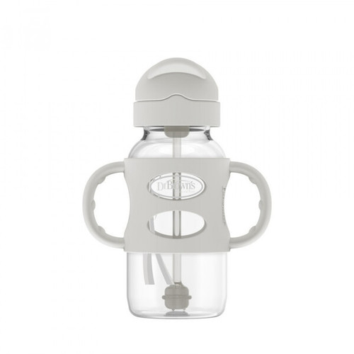 Dr.Brown's 9oz/270 ml Wide-Neck Sippy Straw Bottles w/ Silicone Handles, Gray, 1-Pack