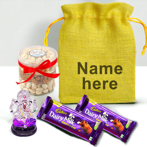 Mini Ganesha Idol, Mix Drynuts Jar and Chocolates Combo