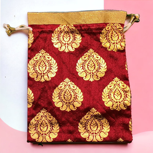 Maroon Leaf Design Pouch