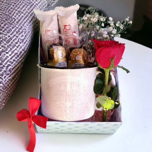 Merry Christmas & Happy New Year Mug, With Chocolates and Rose Combo