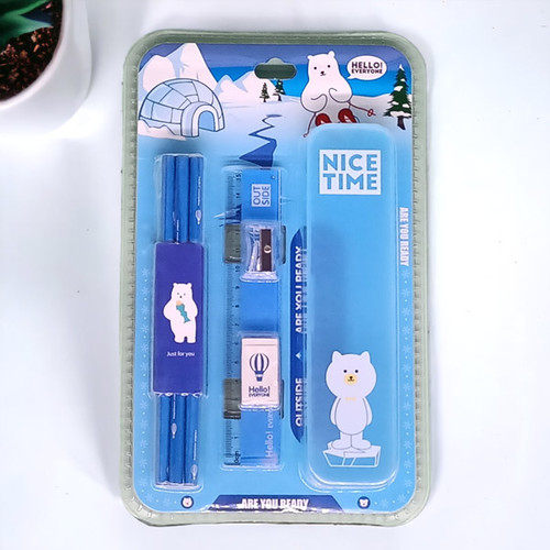 White Bear - Themed 3 Set Pencil With Box - Blue