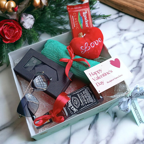 Valentine's Delights Hamper with Beverage, Sweets and Gentleman's Elegance Set