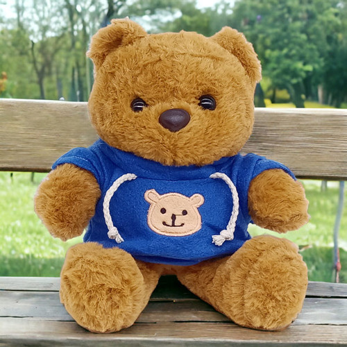 Brown Cute & Soft Teddy Bear With Blue Hoodie- 9"