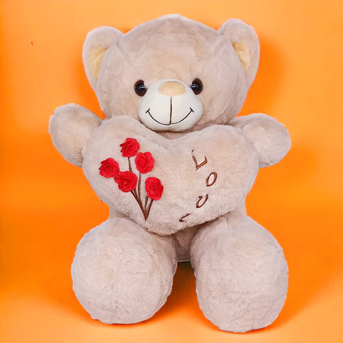 Charming Light Brown Teddy Bear With Heart Shape Flower Design-21"