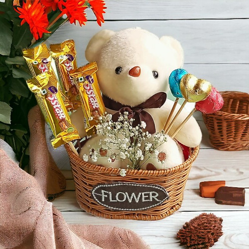 Teddy With Chocolates Gift Basket