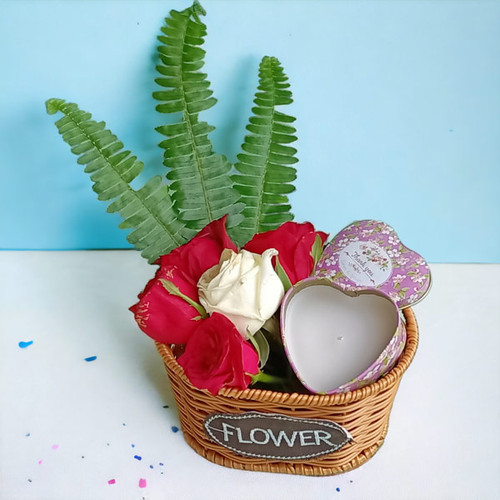 Beautiful Flower Basket With Roses & Candle