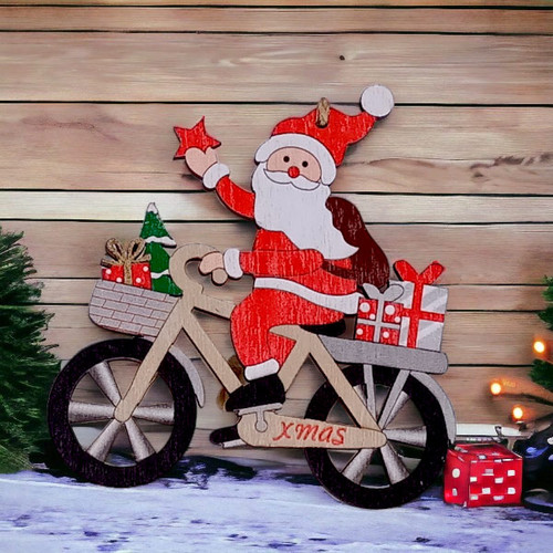 Xmas Decor Santa Claus Sitting On Cycle
