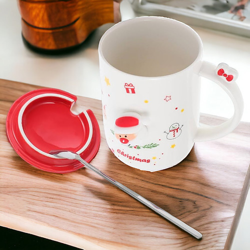 Christmas Ceramic Mug Gift With Lid & Spoon