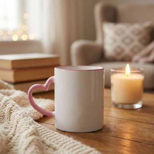 Personalize Pink Heart Shape Handle Mug