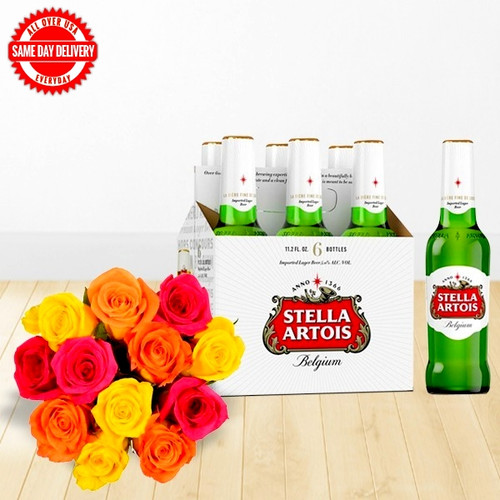 Mixed Roses and Beer (USA Delivery Only)