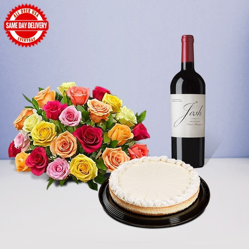 2kg Cheesecake, 24 Roses with Red Wine (USA Delivery Only) 2kg Cheesecake, 24 Roses with Red Wine (USA Delivery Only)