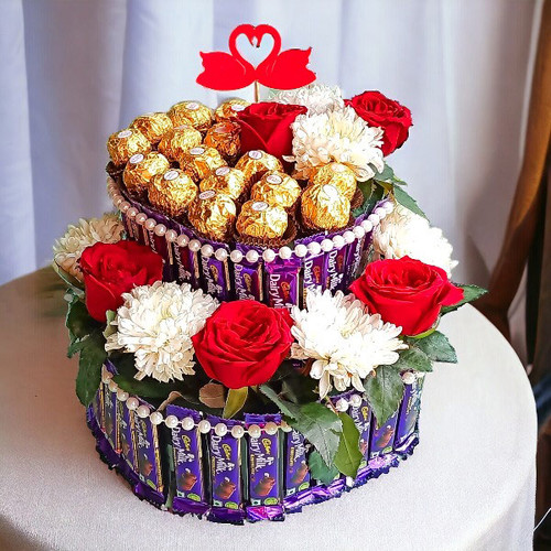Chocolates Decor With Flowers Bouquet