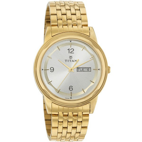 Titan Brass Case Siver White Dial Analog Watch for Men (1638YM01)