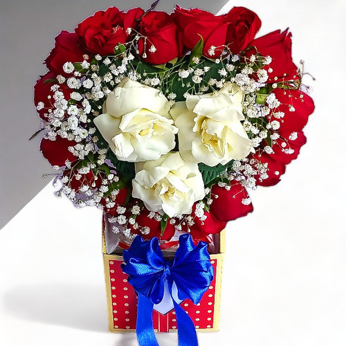 Bundle Of Red & White Roses