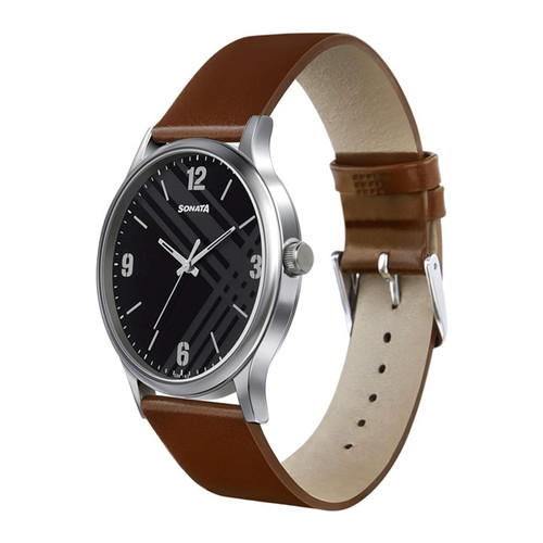 Sonata Black Dial Analog Watch For Him- 77105SL02