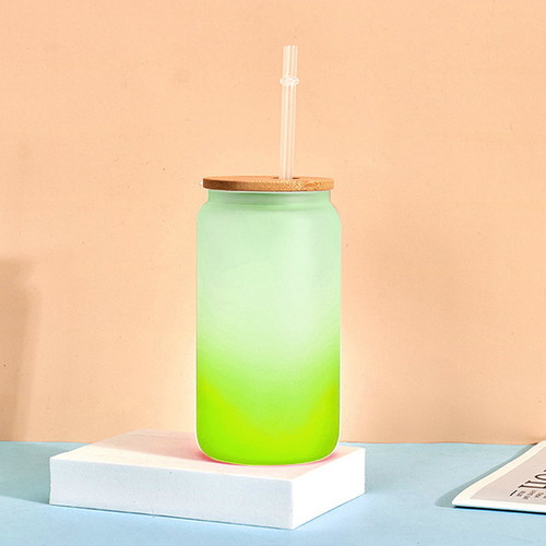 Sublimation Can Glass with Bamboo Lids and Glass Straws