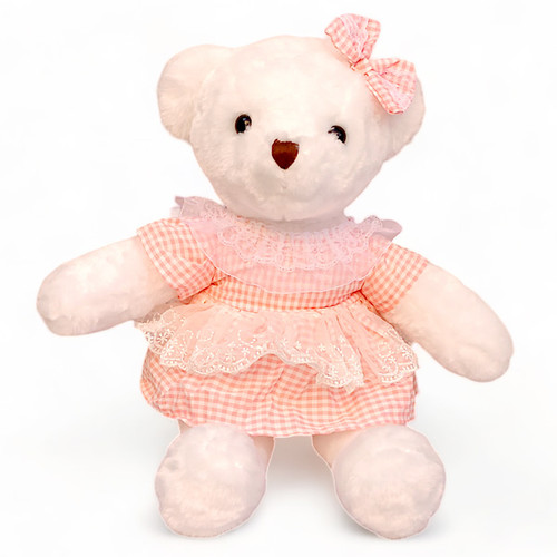White Teddy With Pink Color Frock Dress -20"