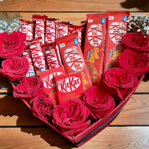 Red Heart Box Full Of Chocolates & Roses