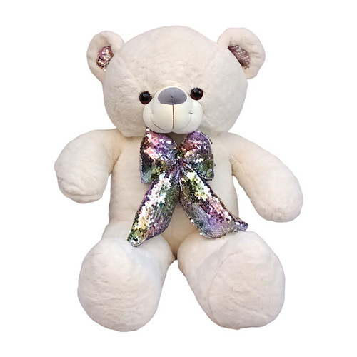 White Shimmering Bow Teddy Bear- 27"