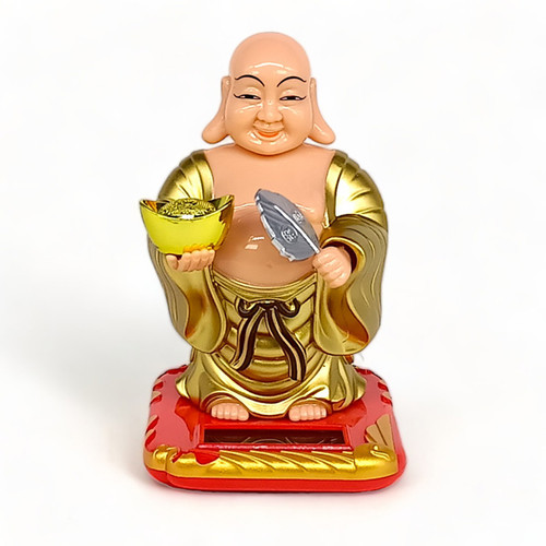 Mini Laughing Buddha Solar Powered Head Shaking Statue - 4.5" (Golden)