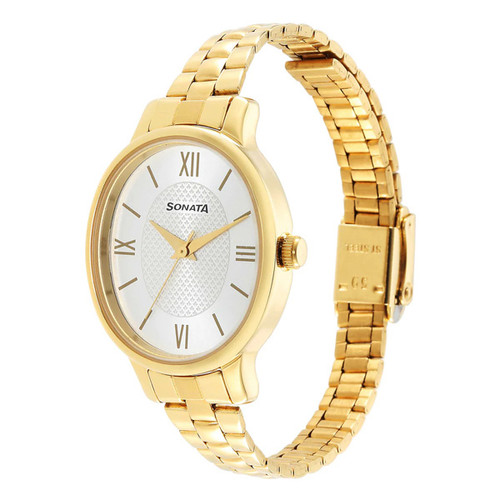 Sonata Golden Metal Watch For Her- 8179YM01