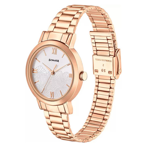 Sonata Rose Gold Strap Watch For Her -8174WM01