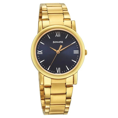 Sonata Classic Blue Dial Golden Stainless Steel Men's Watch -7987YM14