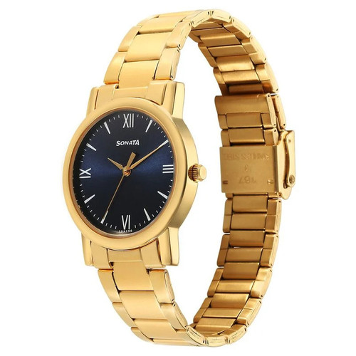 Sonata Classic Blue Dial Golden Stainless Steel Men's Watch -7987YM14