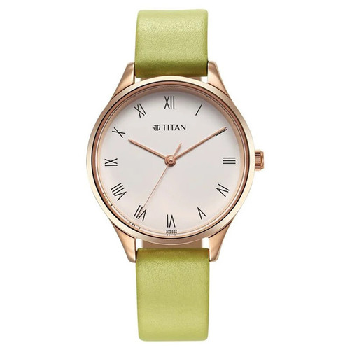 Titan Green Leather Strap Ladies Watch -2649WL03