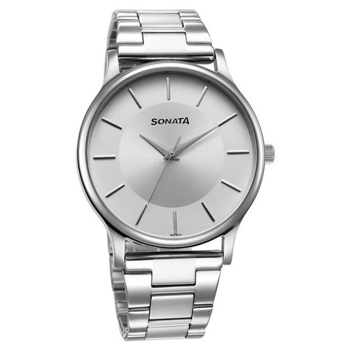 Sonata Silver Dial Analog Stainless Steel Men's Watch -77105SM10