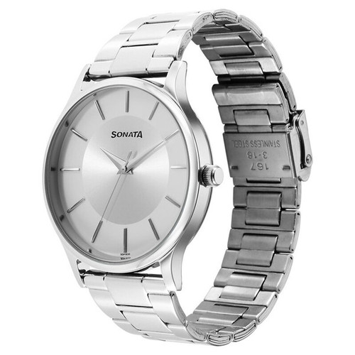 Sonata Silver Dial Analog Stainless Steel Men's Watch -77105SM10