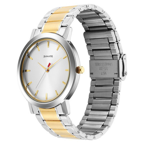 Sonata Utsav Analog Silver Dial Men's Watch -77108BM04 Sonata Utsav Analog Silver Dial Men's Watch -77108BM04