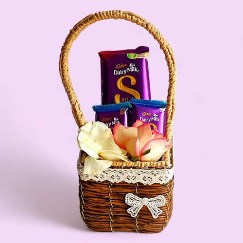 Cad-bury Slik Chocolates With Roses in Basket