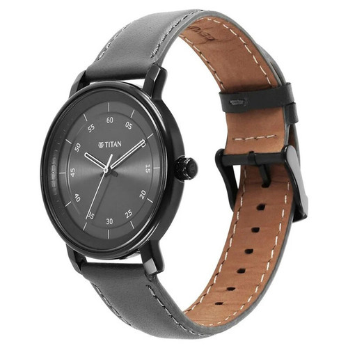 Titan Workwear Quartz Analog Black Dial Leather Strap Men's Watch -1884NL01