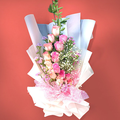 Beautiful Pink Rose, Static & Gypsy Arrangement in a Basket
