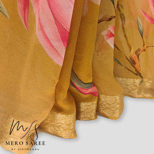 Pure Chiffon Saree With Flower Printed