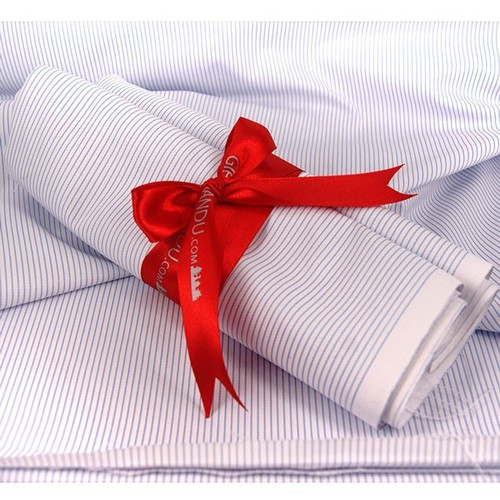 Fine Blue Stripe Shirt Piece Gift (2.5 Mts) - Send gifts to Nepal