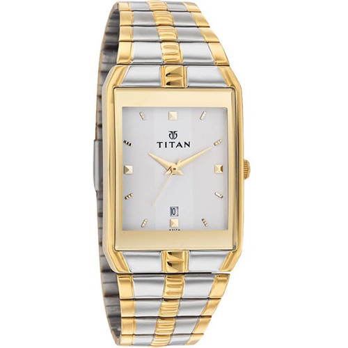 Titan Brass Case Silver Dial Analog Watch for Men (9151BM01)