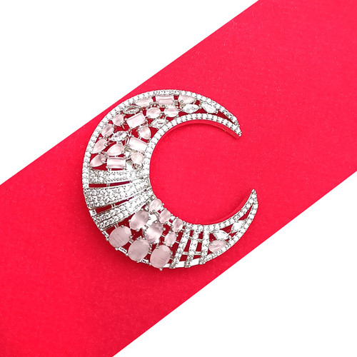 Half Moon Pink Rhinestone Crystal Brooch Pin